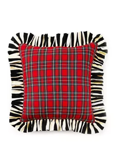 Red Tartan and Stripe Ruffle Pillow