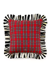 Red Tartan and Stripe Ruffle Pillow