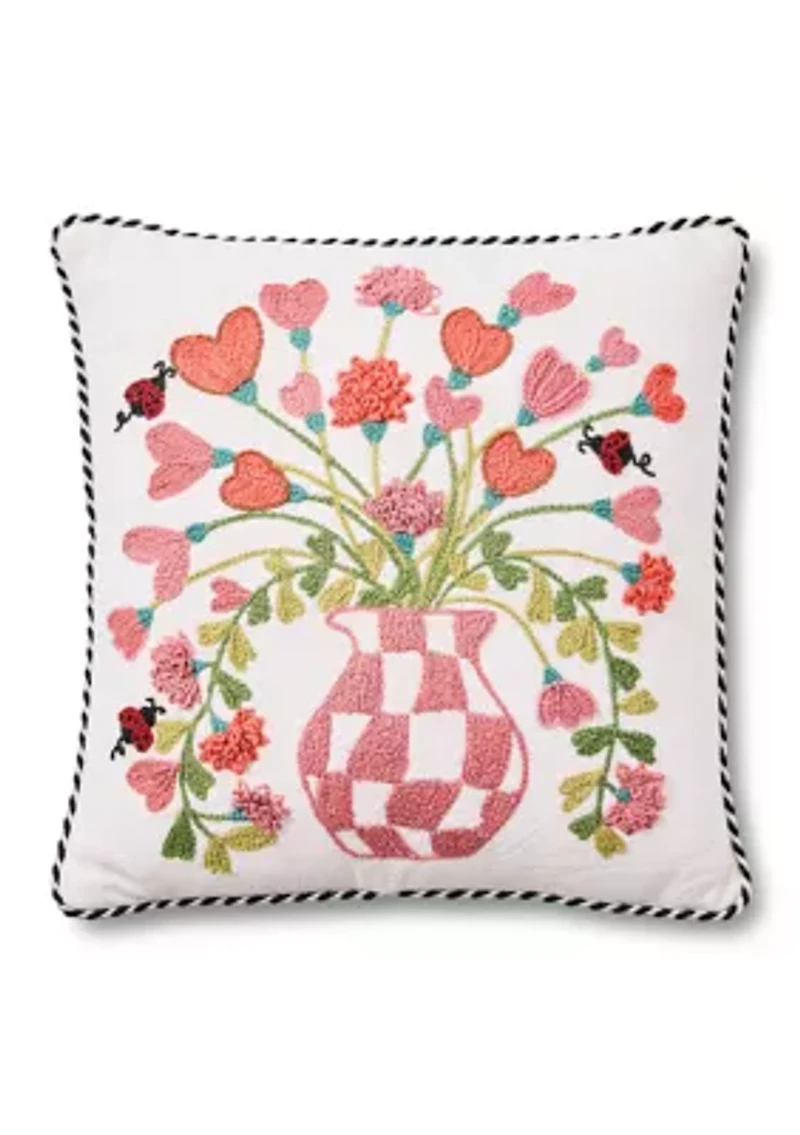 Pink Check Hearts Bouquet Throw Pillow