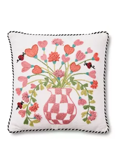 Pink Check Hearts Bouquet Throw Pillow