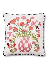 Pink Check Hearts Bouquet Throw Pillow