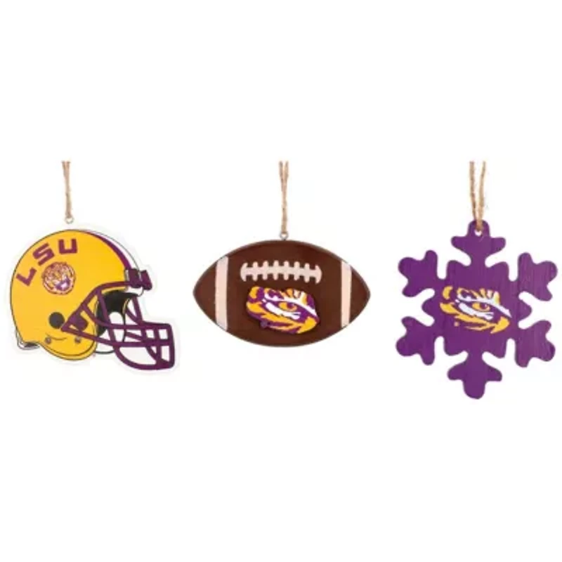 NCAA LSU Tigers Three-Pack Helmet, Football & Snowflake Ornament Set