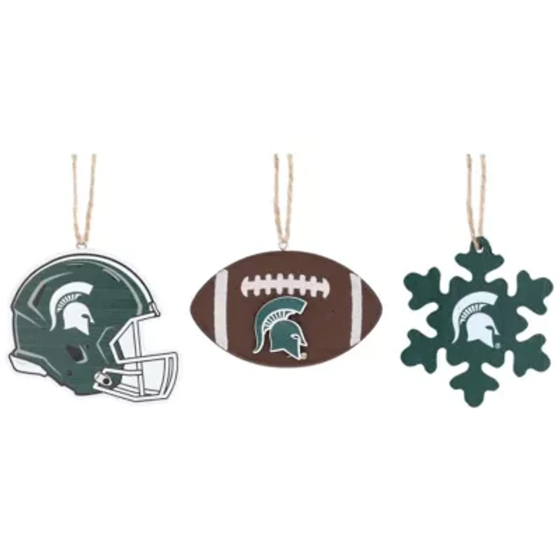 NCAA Michigan State Spartans Three-Pack Helmet, Football & Snowflake Ornament Set