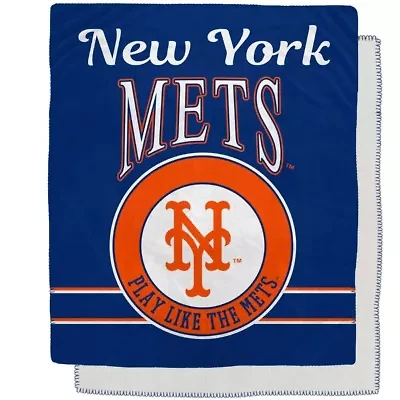MLB New York Mets 50" x 60" Retro Emblem Flannel Fleece Sherpa Blanket