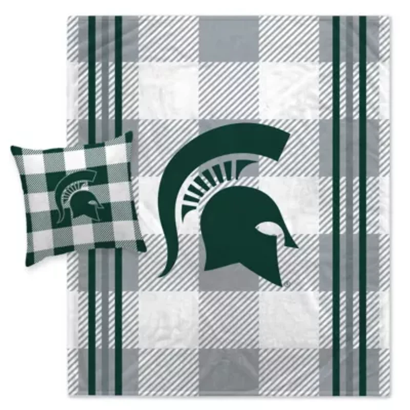 NCAA Michigan State Spartans Plaid Stripes Blanket and Pillow Combo Set
