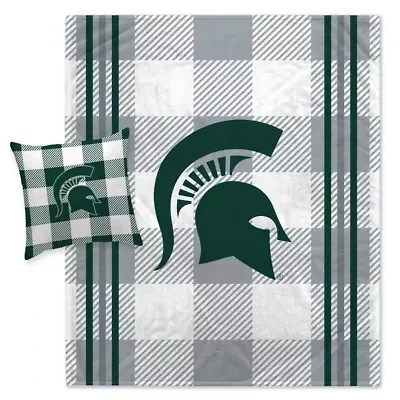NCAA Michigan State Spartans Plaid Stripes Blanket and Pillow Combo Set