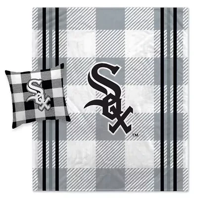 Chicago White Sox MLB Chicago Sox Plaid Stripes Blanket and Pillow Combo Set