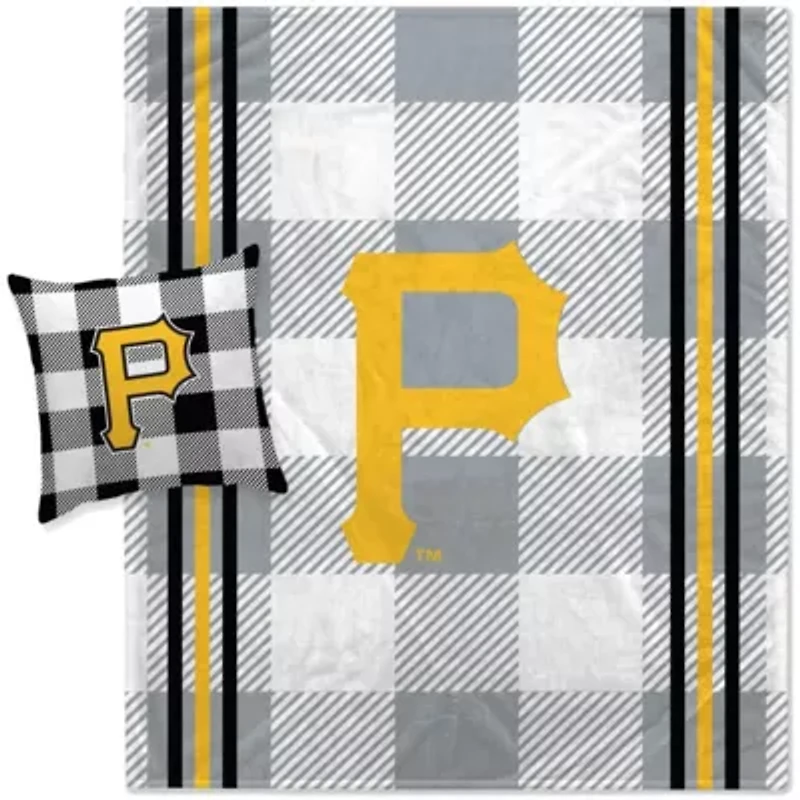 MLB Pittsburgh Pirates Plaid Stripes Blanket and Pillow Combo Set