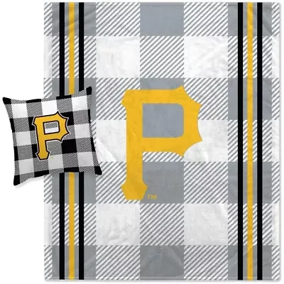 MLB Pittsburgh Pirates Plaid Stripes Blanket and Pillow Combo Set