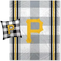 MLB Pittsburgh Pirates Plaid Stripes Blanket and Pillow Combo Set