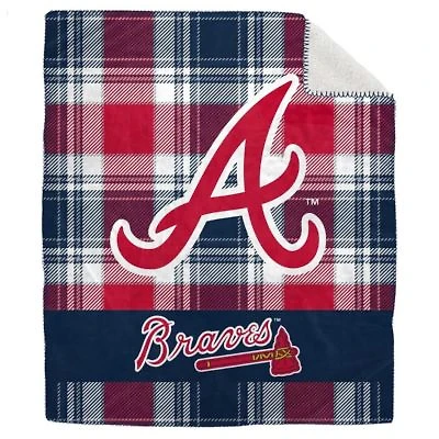 MLB Atlanta Braves 50" x 60" Plaid Flannel Sherpa Plush Blanket