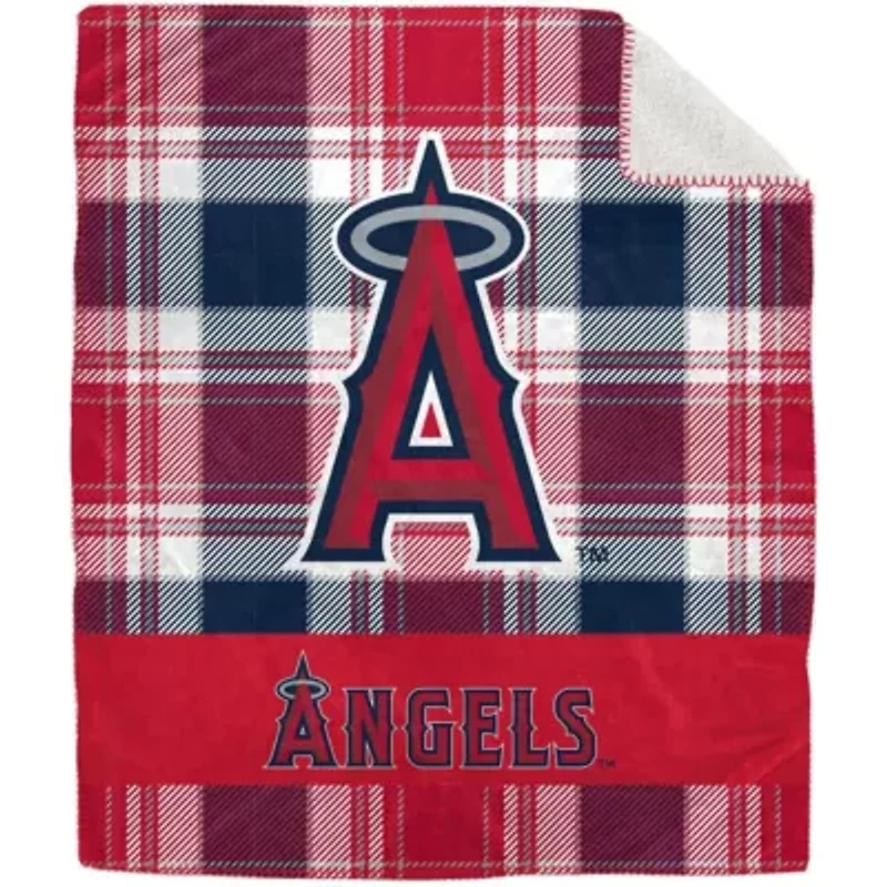 MLB Los Angeles Angels 50" x 60" Plaid Flannel Sherpa Plush Blanket
