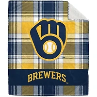 MLB Milwaukee Brewers 50" x 60" Plaid Flannel Sherpa Plush Blanket