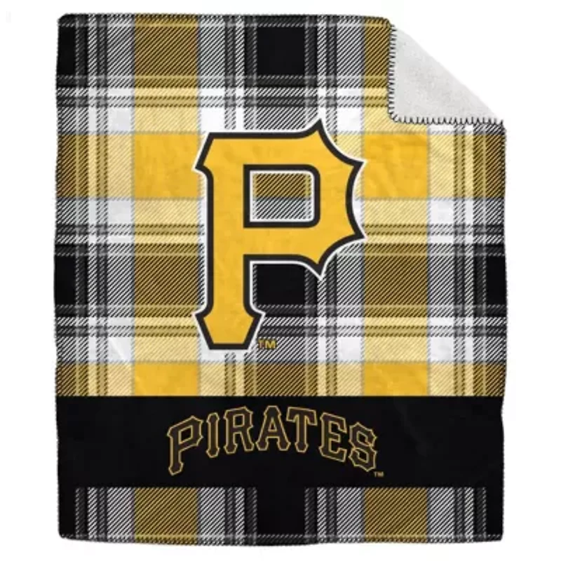 MLB Pittsburgh Pirates 50" x 60" Plaid Flannel Sherpa Plush Blanket