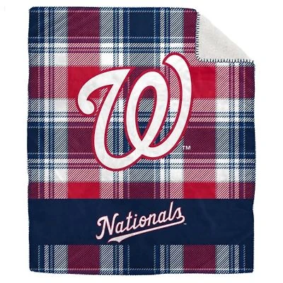 MLB Washington Nationals 50" x 60" Plaid Flannel Sherpa Plush Blanket