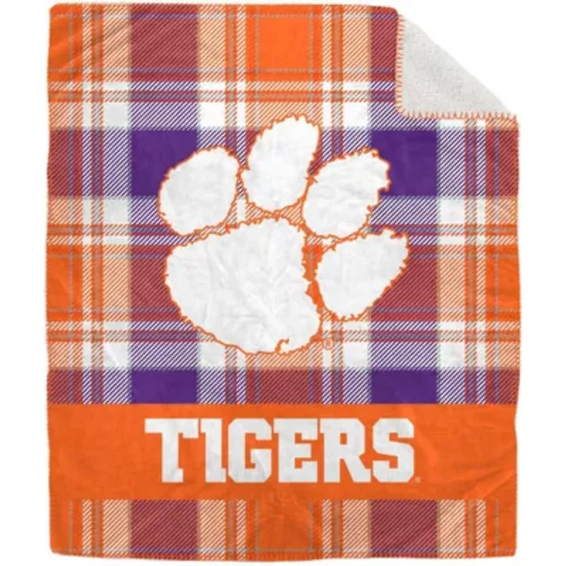NCAA Clemson Tigers 50" x 60" Plaid Flannel Sherpa Plush Blanket