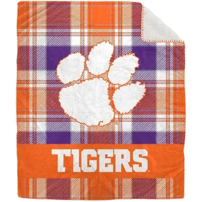 NCAA Clemson Tigers 50" x 60" Plaid Flannel Sherpa Plush Blanket