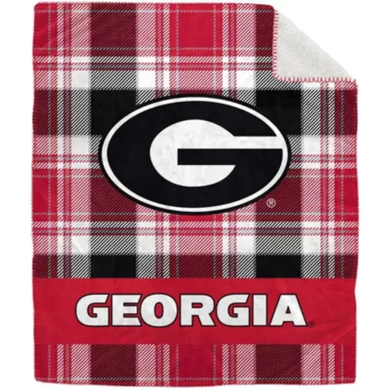 NCAA Georgia Bulldogs 50" x 60" Plaid Flannel Sherpa Plush Blanket