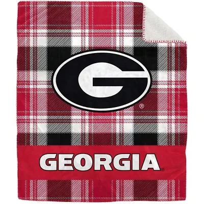 NCAA Georgia Bulldogs 50" x 60" Plaid Flannel Sherpa Plush Blanket