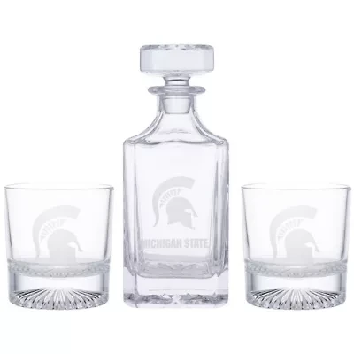 NCAA Michigan State Spartans Decanter & Two Rocks Glasses Set