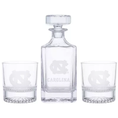 NCAA North Carolina Tar Heels Decanter & Two Rocks Glasses Set