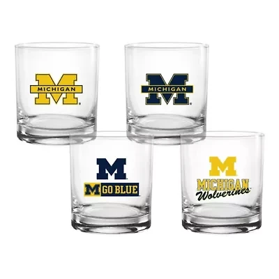 NCAA Michigan Wolverines 4-Pack Collector's 14oz. Rocks Glass Set