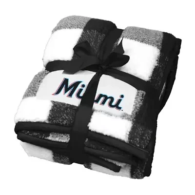 MLB Miami Marlins 50'' x 60'' Buffalo Check Frosty Fleece Blanket