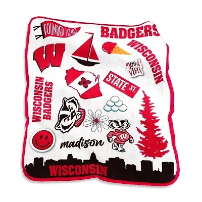 NCAA Wisconsin Badgers 50'' x 60'' Native Raschel Plush Throw Blanket