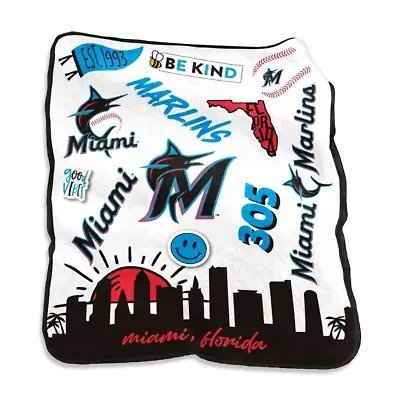 MLB Miami Marlins 50'' x 60'' Native Raschel Plush Throw Blanket