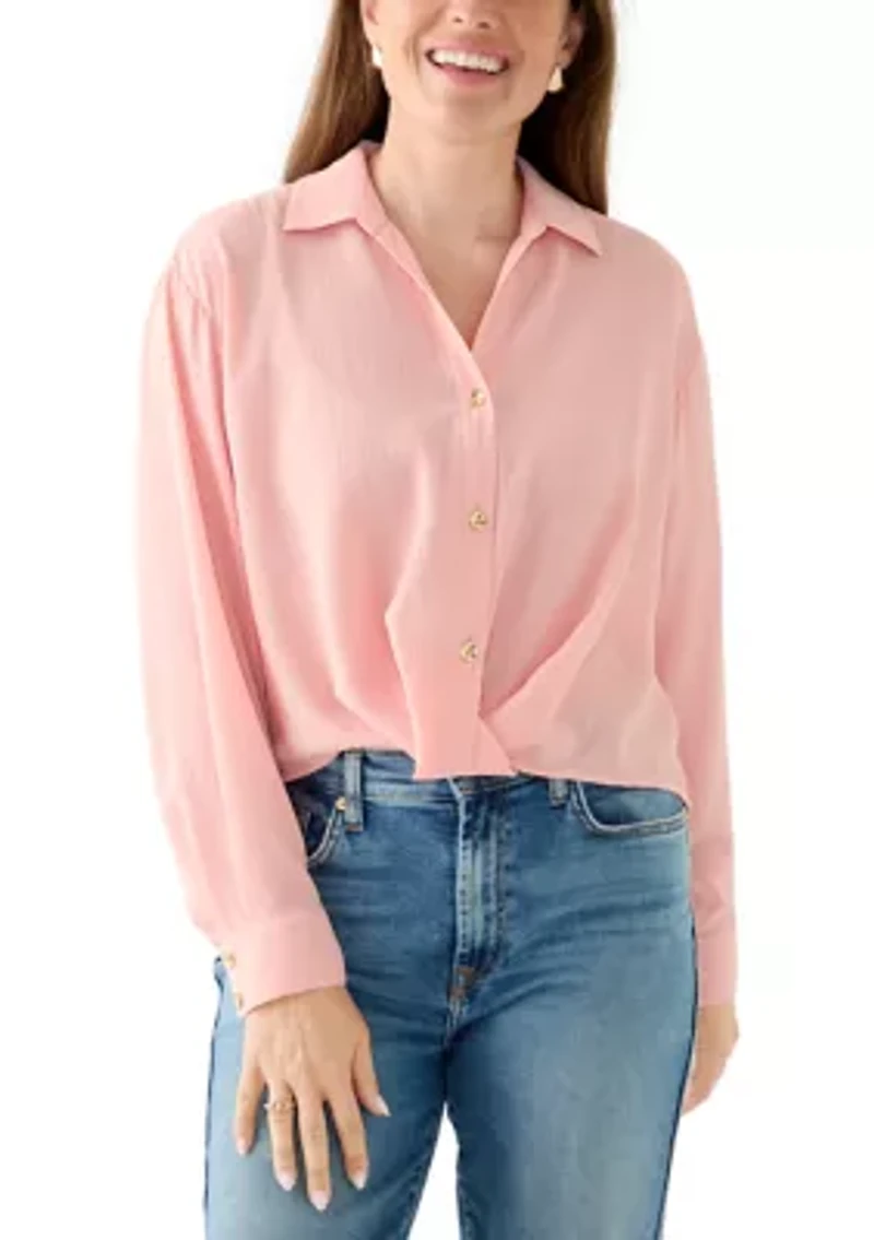 Petite Textured Twist Front Top