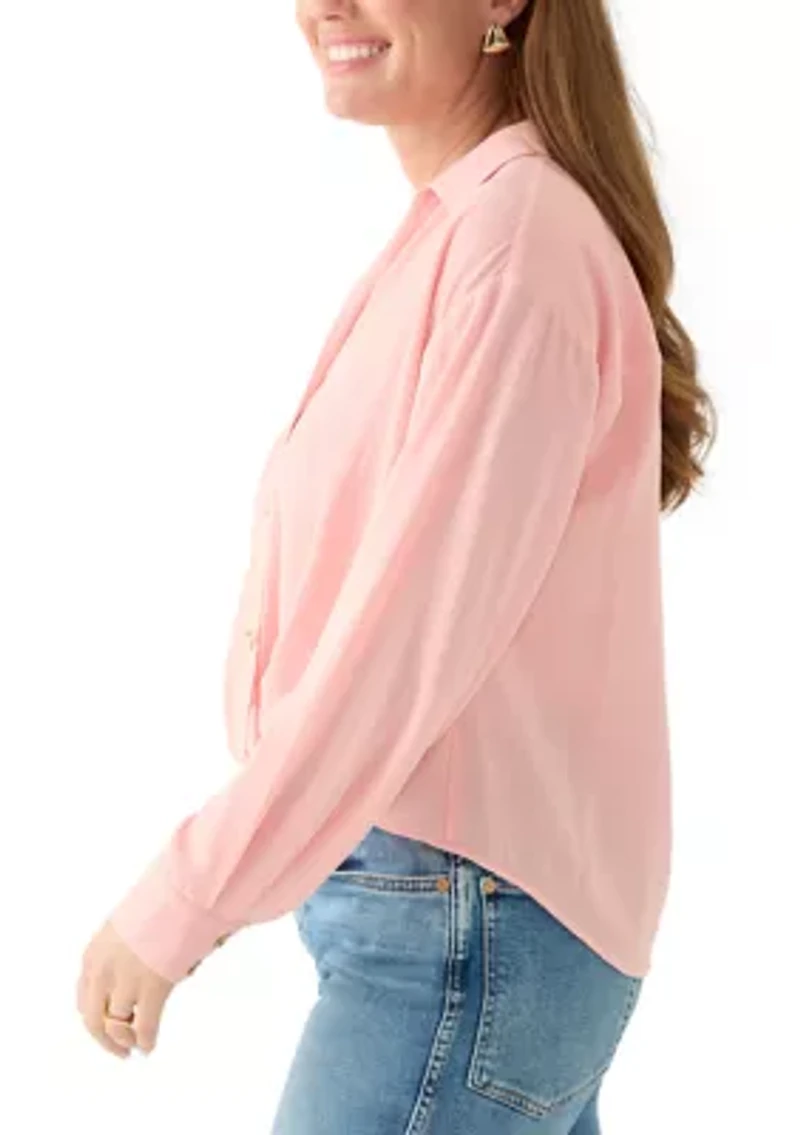 Petite Textured Twist Front Top