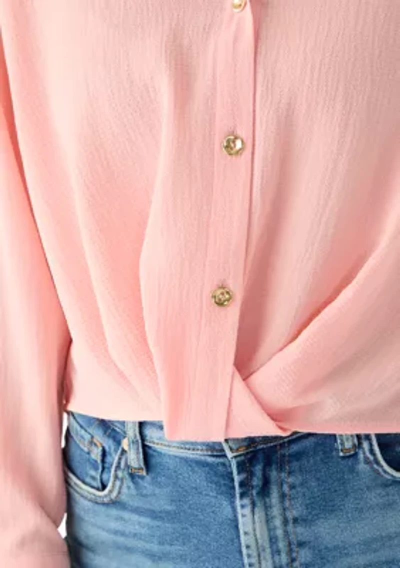 Petite Textured Twist Front Top