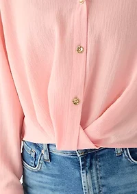 Petite Textured Twist Front Top