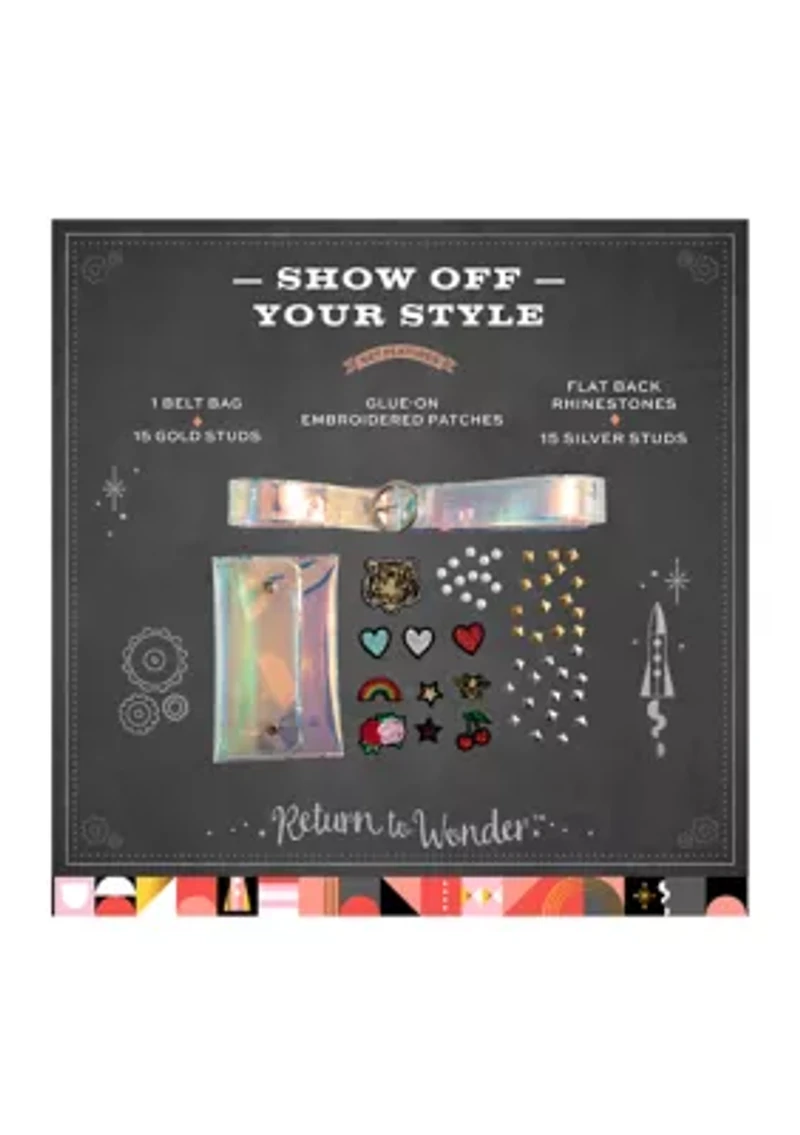 Girls DIY Belt Bag Rhinestone Gold and Silver Stud Craft Kit with Embroidered Patches