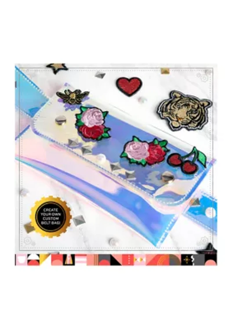 Girls DIY Belt Bag Rhinestone Gold and Silver Stud Craft Kit with Embroidered Patches