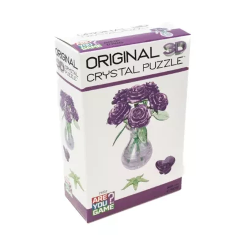 3D Crystal Puzzle - Roses in a Vase (Purple): 47 Pcs