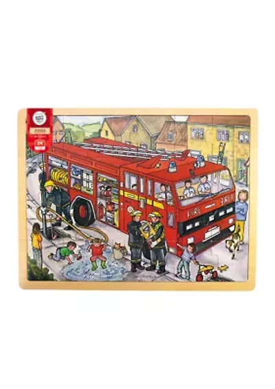 Wooden Fire Engine Tray Puzzle: 24 Pieces