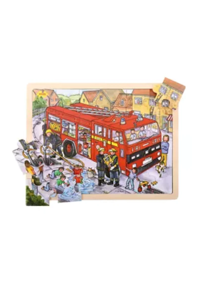 Wooden Fire Engine Tray Puzzle: 24 Pieces