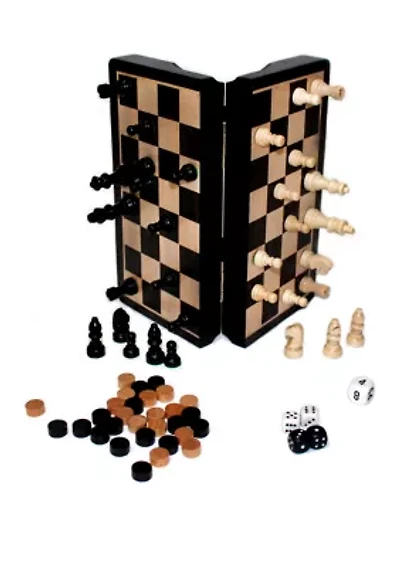 Classic Game Collection - 8-Inch Magnetic Dark Wood 3 in 1 Game Set
