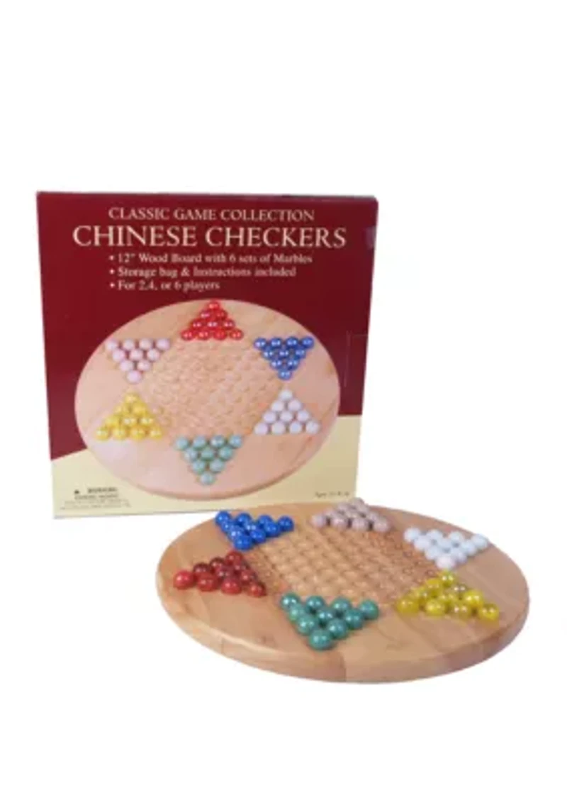Classic Game Collection 12 Inch Wood Chinese Checkers Set with Marbles