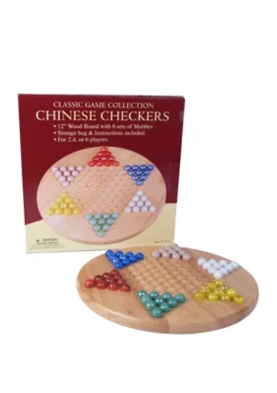Classic Game Collection 12 Inch Wood Chinese Checkers Set with Marbles