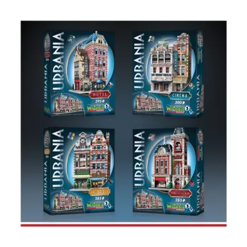 Urbania Collection - 4 3D Puzzles: Hotel, Cinema, Cafe, and Fire Station: 1165 Pcs