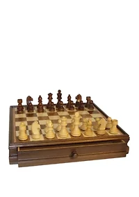 15-inch Walnut and Maple Drawer Chest Chess Set