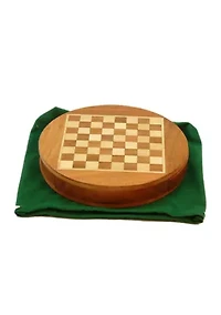 6 Inch Magnetic Round Wood Inlaid Chess Set with Slide Drawer