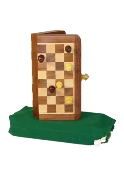 7 in x 3.5 in Magnetic Wooden Folding Travel Chess Set