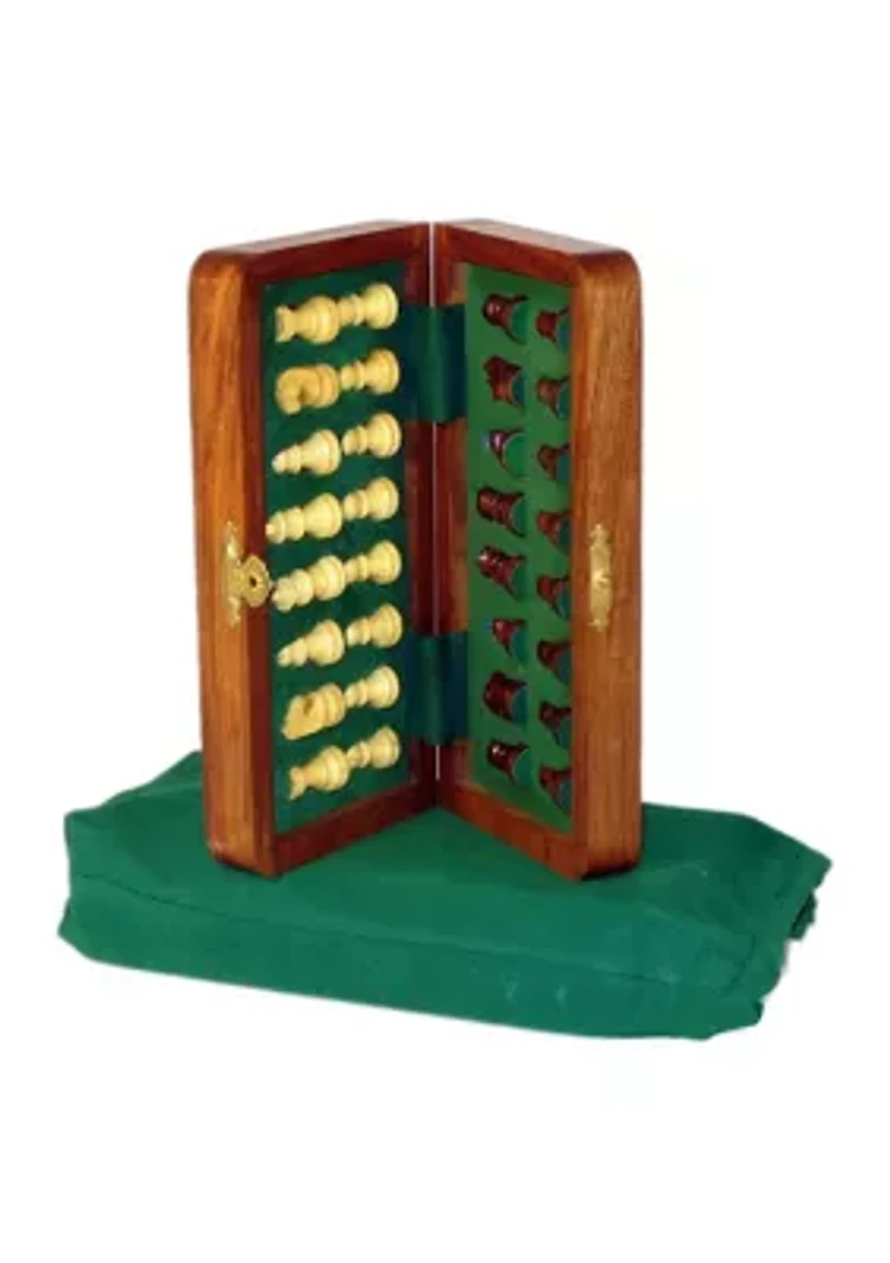 7 in x 3.5 in Magnetic Wooden Folding Travel Chess Set