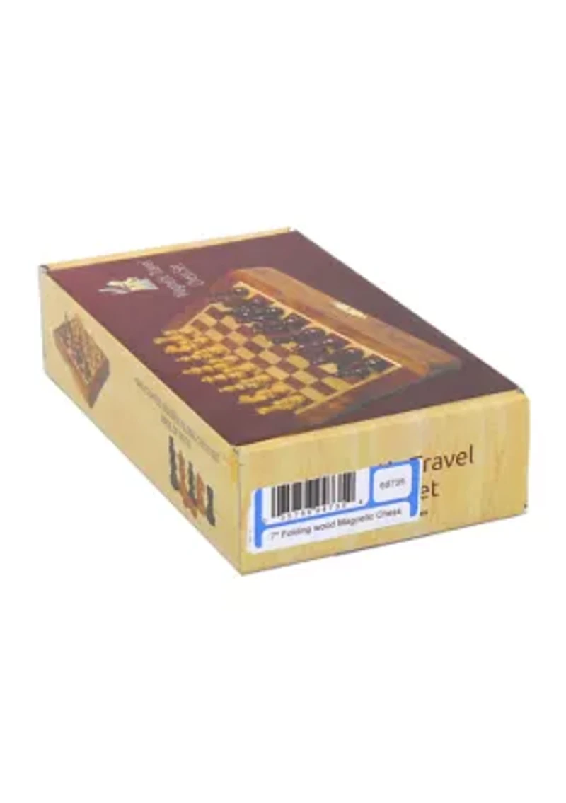 7 in x 3.5 in Magnetic Wooden Folding Travel Chess Set