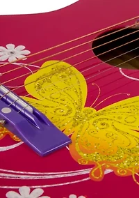 30 Inch Acoustic Student Guitar Pink with Butterfly Designs
