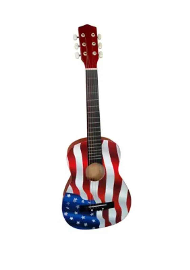 30 Inch Acoustic Studen Guitar with a Flag Design of Red, White, and Blue