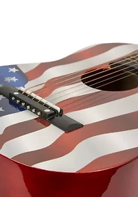 30 Inch Acoustic Studen Guitar with a Flag Design of Red, White, and Blue